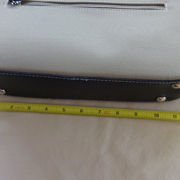 BPI Creations shoulder bag , tan canvas, black faux leather trim, top zip, NWT, - Picture 16 of 16